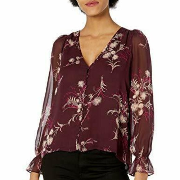 Joie Tops - Joie Plum Floral Bolona Silk Long Sleeve Blouse, S